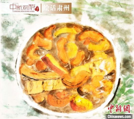 圖為酒泉美食“糊鍋”繪畫作品?！《排d彥 攝