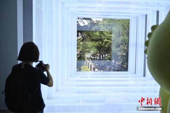圖為游客參觀藝術(shù)展。中新社記者 李亞龍 攝